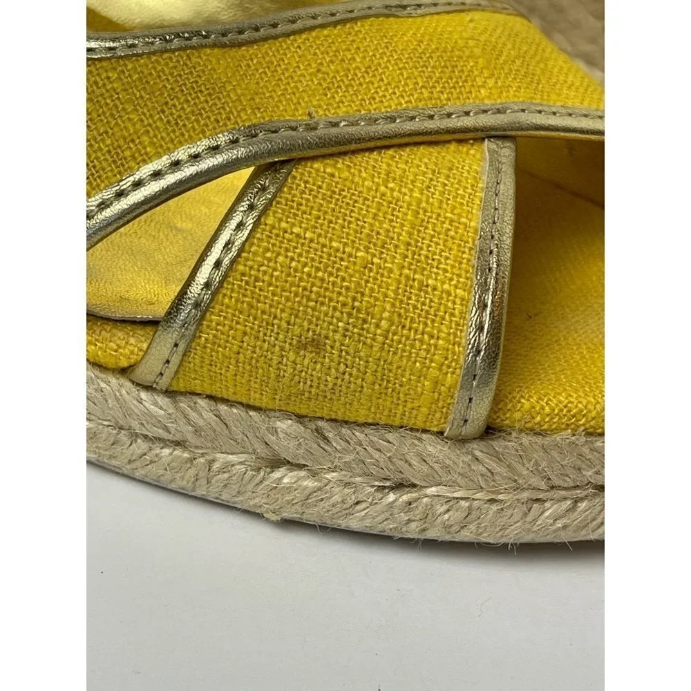 Talbots Lyndsay Yellow Canvas Peep Toe Sling Back Espadrille‎ Wedge Size 9.5